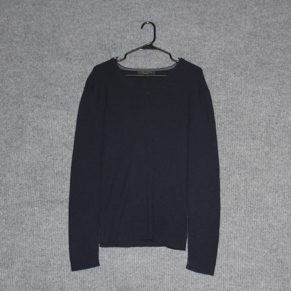Rag & Bone New York‎ Navy V Neck Mens Long Sleeve Sweater Size L Merino Wool